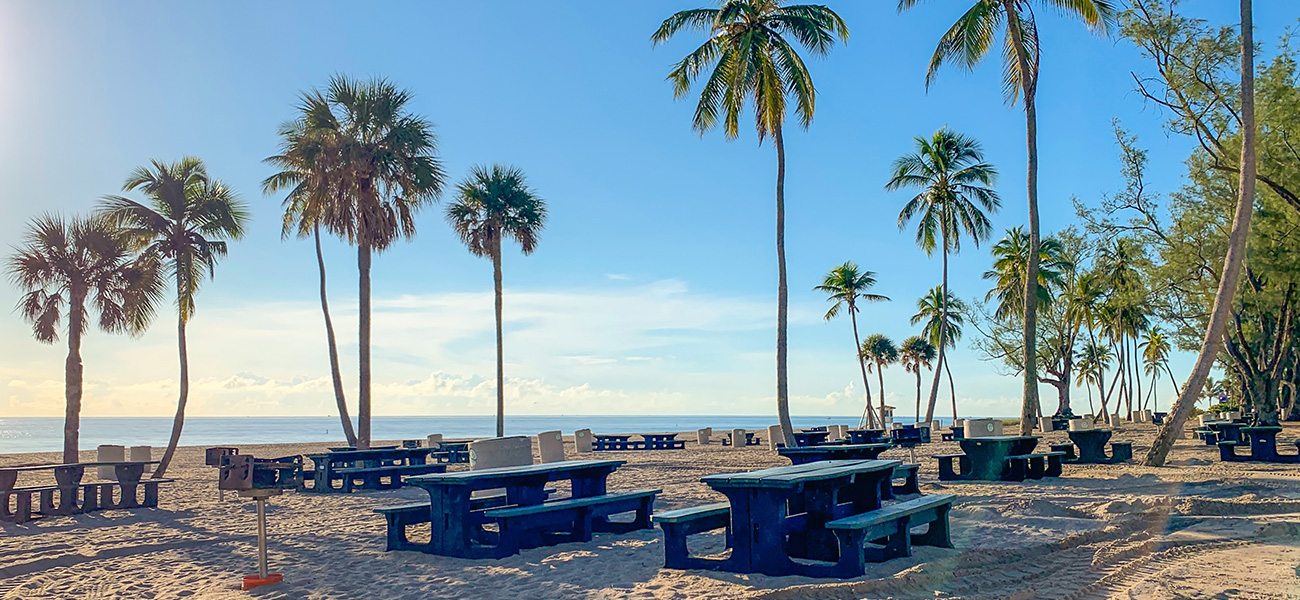 Picnic tables at Fort Lauderdale Beach Park.