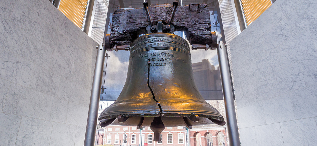 The Liberty Bell at the Liberty Bell Center in Philadelphia.